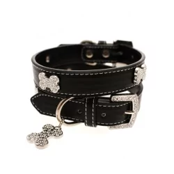 Obojek pro psy URBAN PUP DIAMANTE BONE CHARM černý