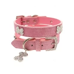 Obojek pro psy URBAN PUP DIAMANTE BONE CHARM růžový